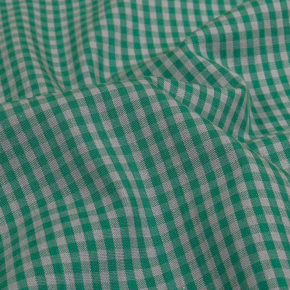 Green and Gray Checked Cotton and Polyester Shirting