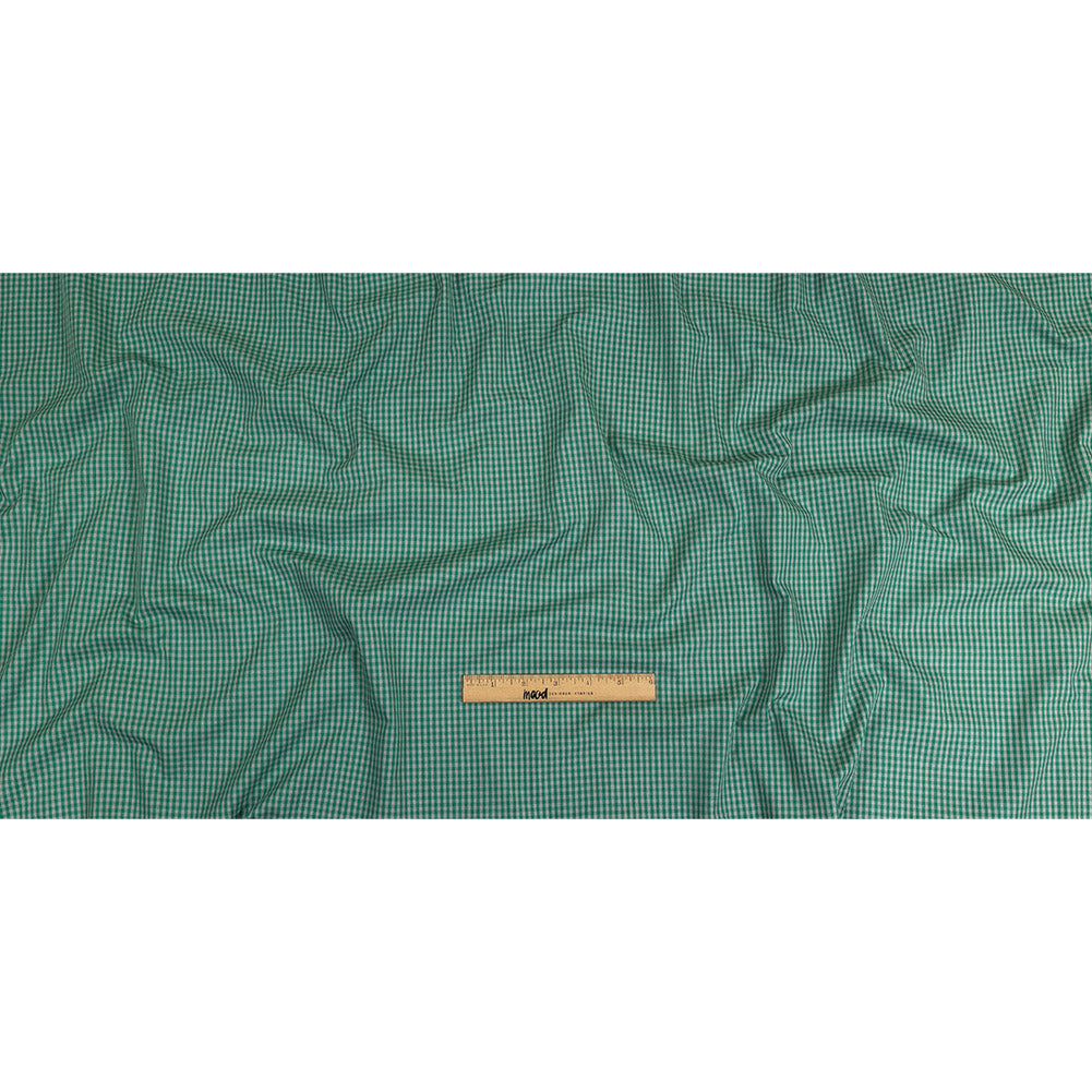 Green and Gray Checked Cotton and Polyester Shirting
