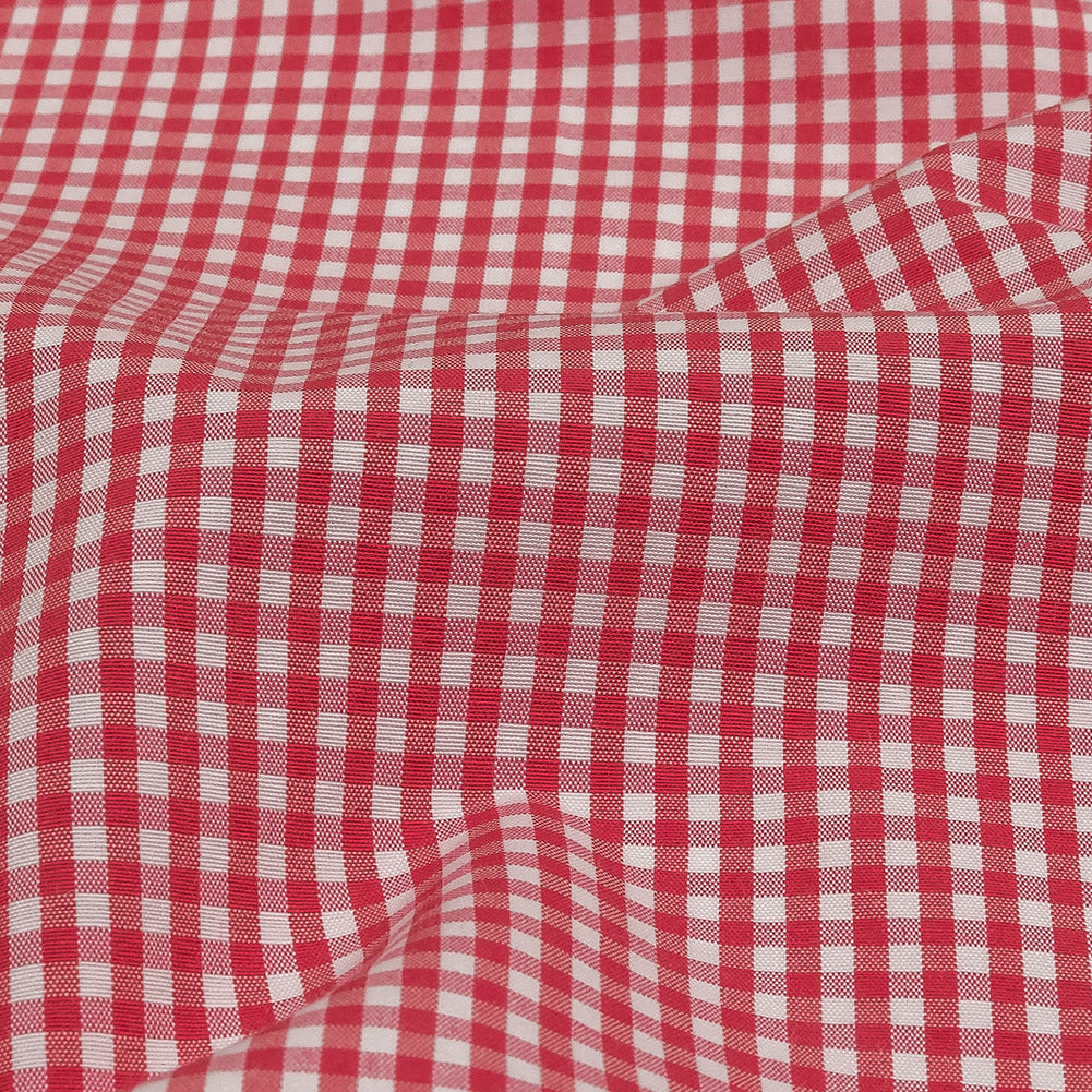Red and White Checked Cotton and Polyester Shirting