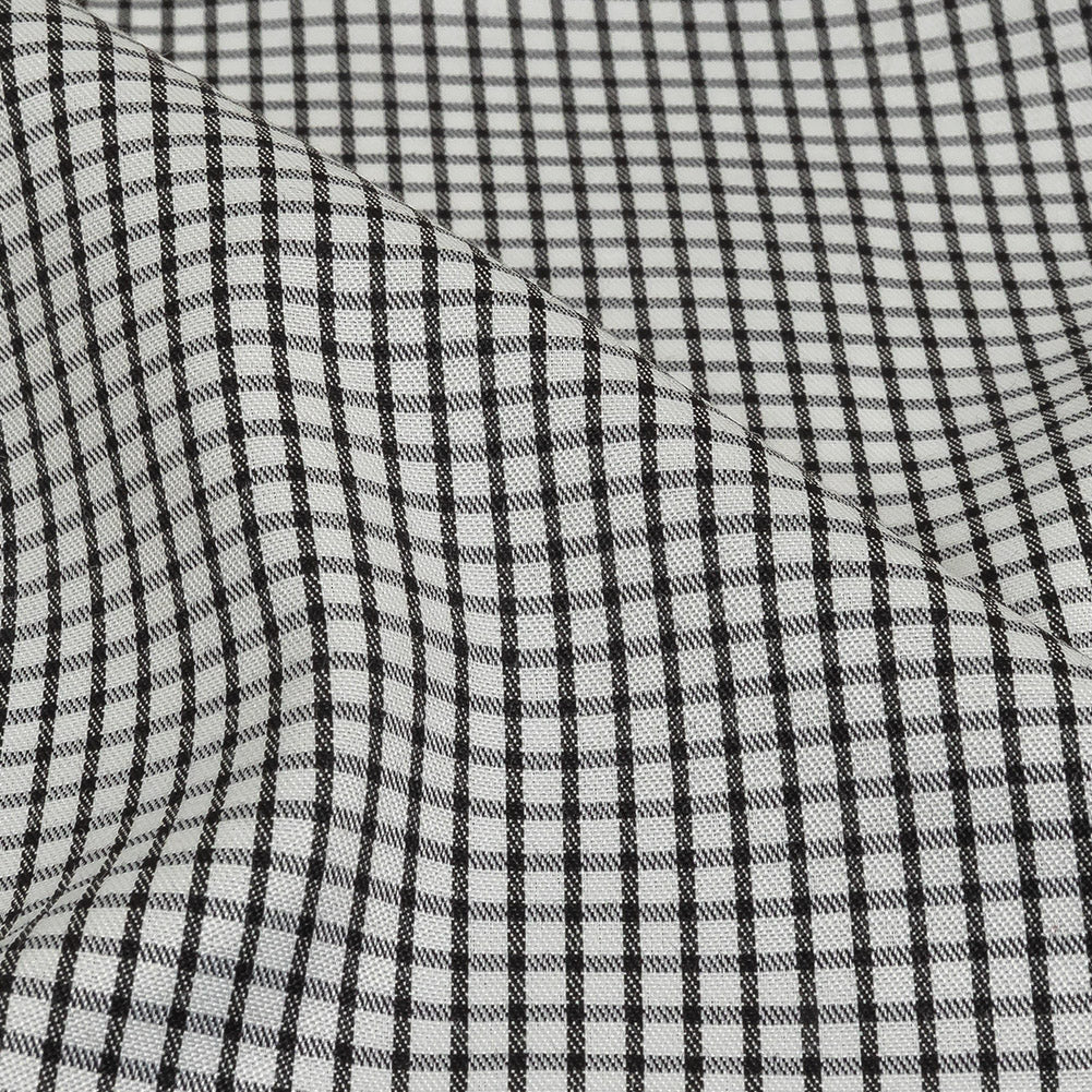 White and Black Checked Cotton and Polyester Twill