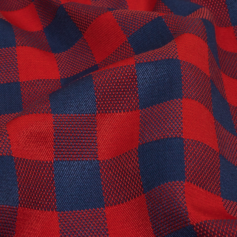 Red and Navy Checkered Cotton and Polyester Dobby