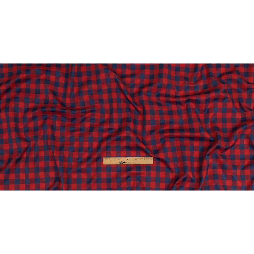 Red and Navy Checkered Cotton and Polyester Dobby