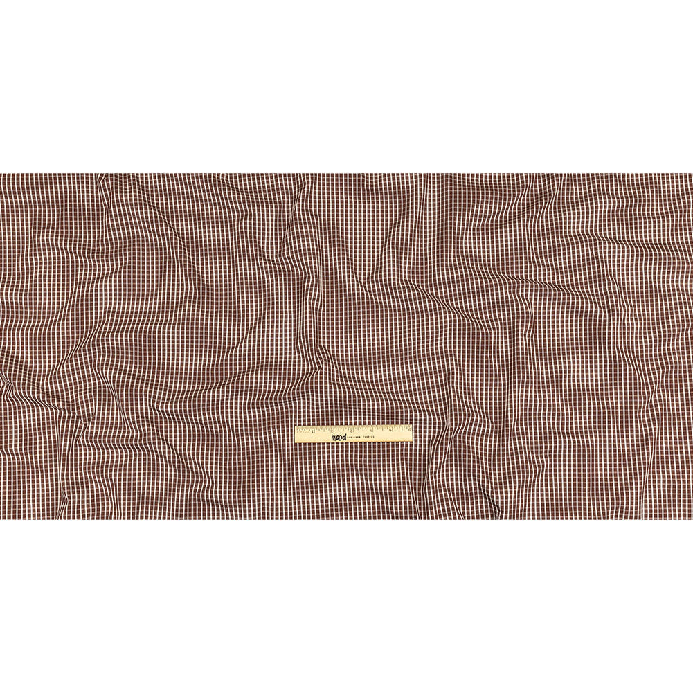 Brown and White Checkered Cotton and Polyester Shirting