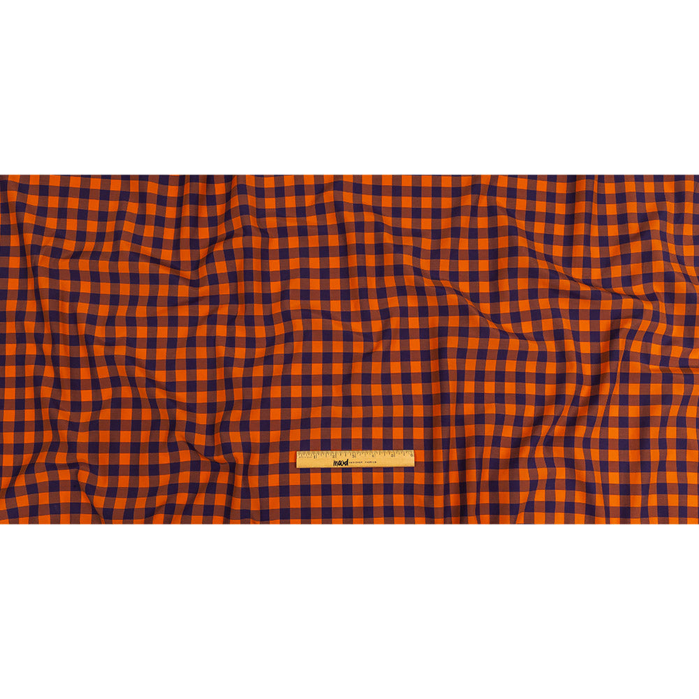Orange and Navy Checked Cotton and Polyester Shirting