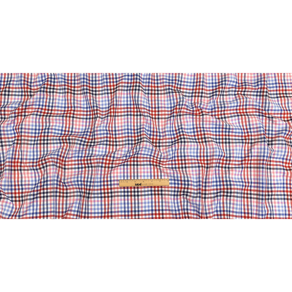 Red, White and Olympian Blue Plaid Cotton and Polyester Shirting