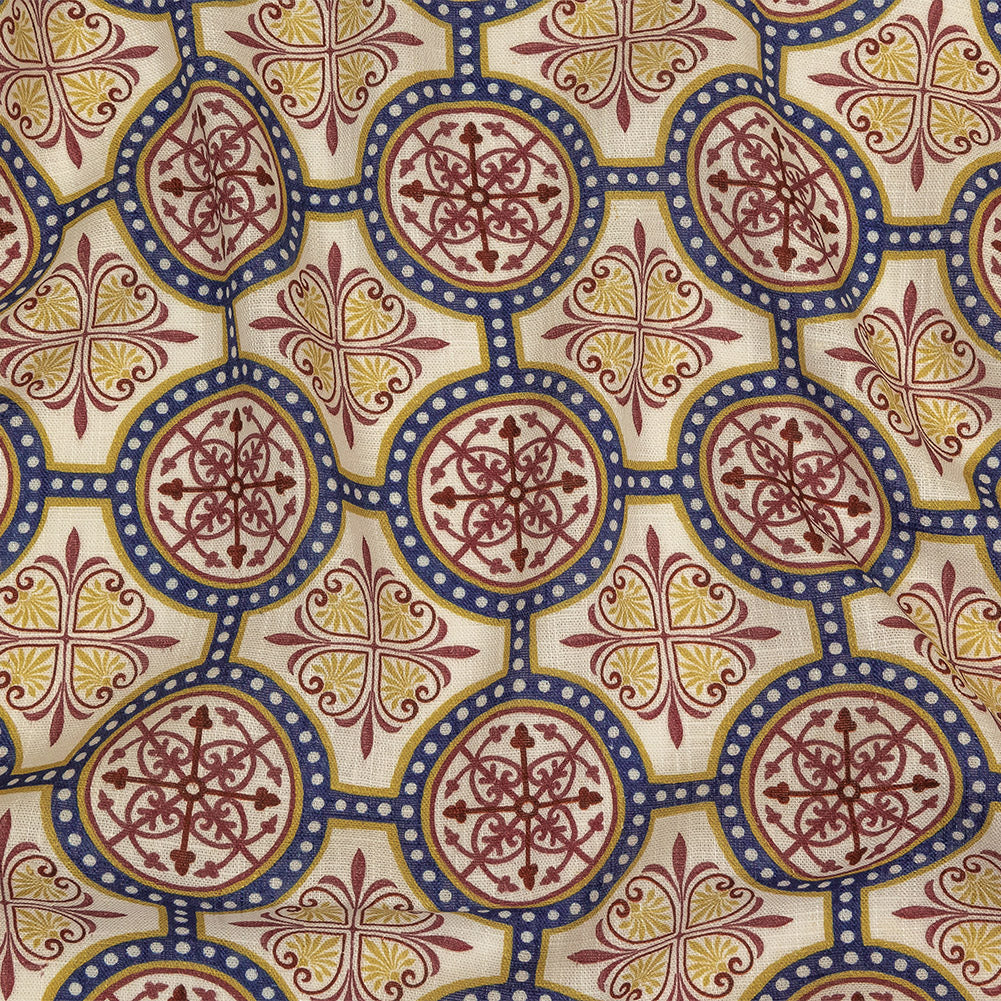 Viscose and Linen Woven Print - Yellow, Red and Blue Medallions - Mood Exclusive Gawain's Glory