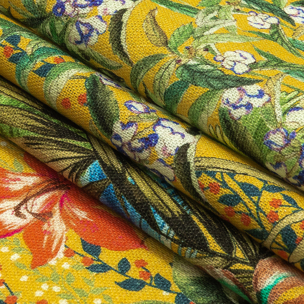 Linen and Rayon Woven Print - Yellow and Multicolor Floral - Mood Exclusive Amazonia