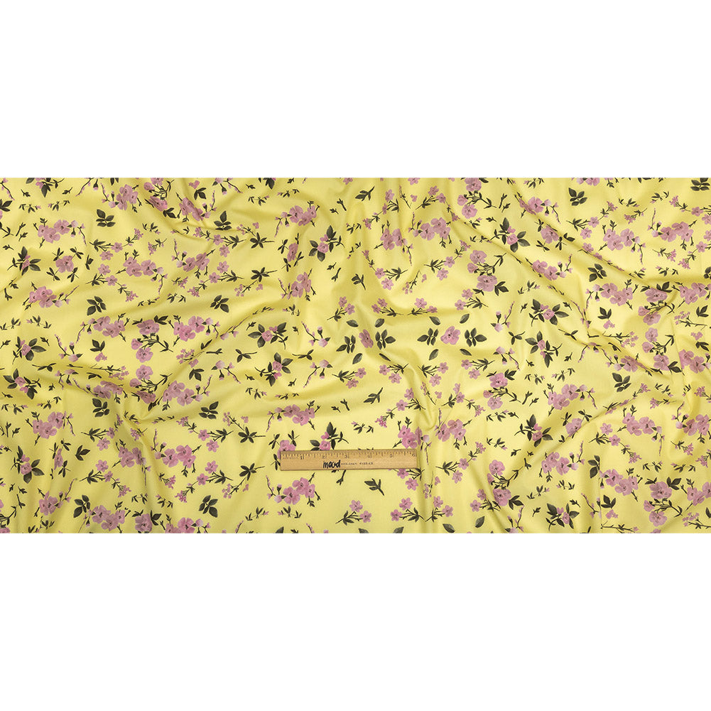 Cotton Poplin Print - Pale Yellow and Pink Floral - Mood Exclusive Sakura Sweets