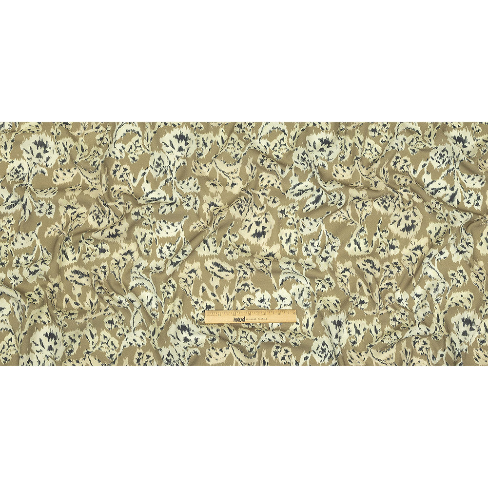 Viscose Crepe Print - Beige, Black and Ecru Ikat Florals - Mood Exclusive Exquisite Etchings