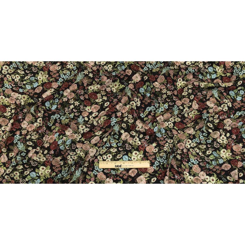 Viscose Crepe Print - Black, Pink and Sky Blue Floral - Mood Exclusive Highgrove