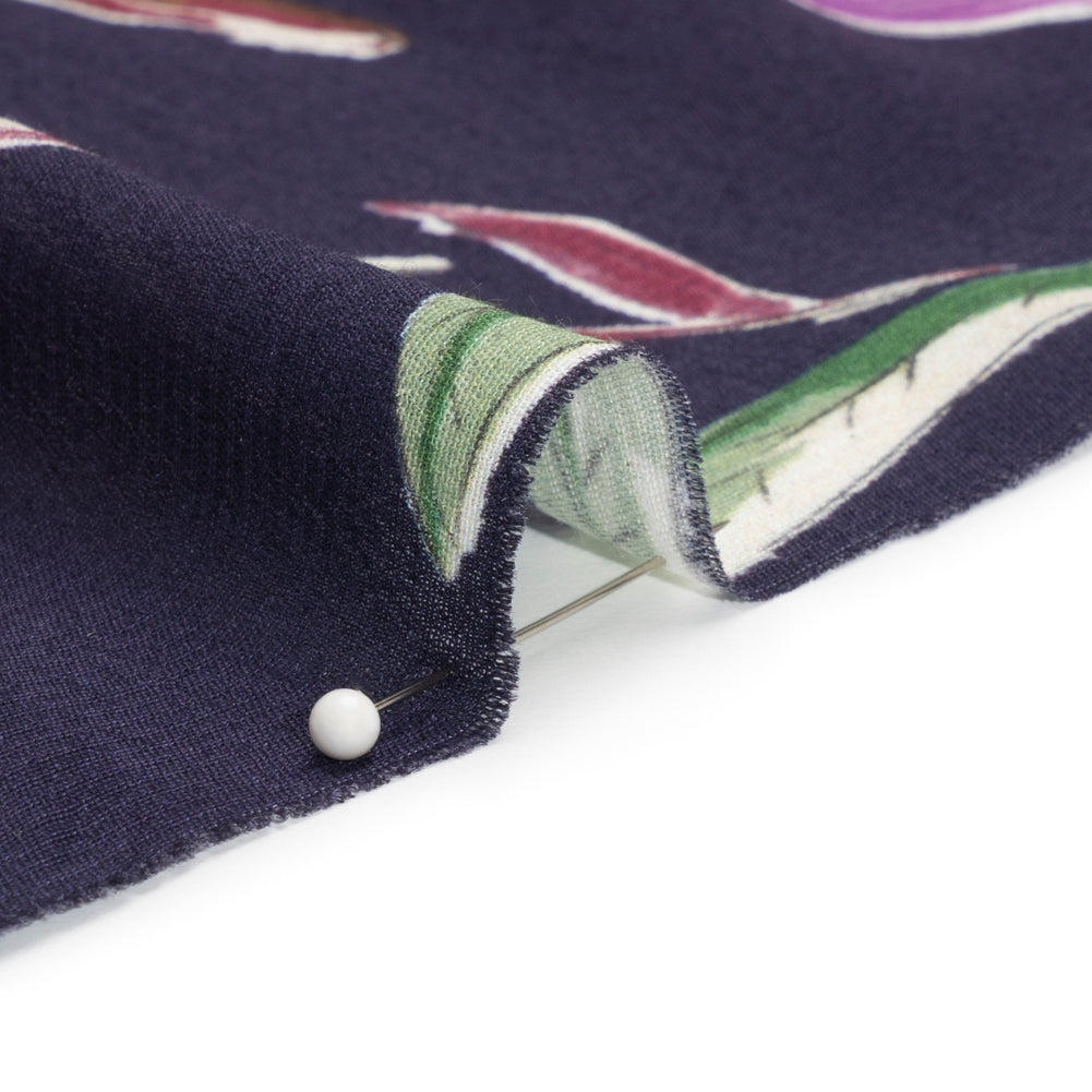 Sustainable Viscose Crepe Print - Purple, Navy, and Yellow Floral - Mood Exclusive Tulip Fever