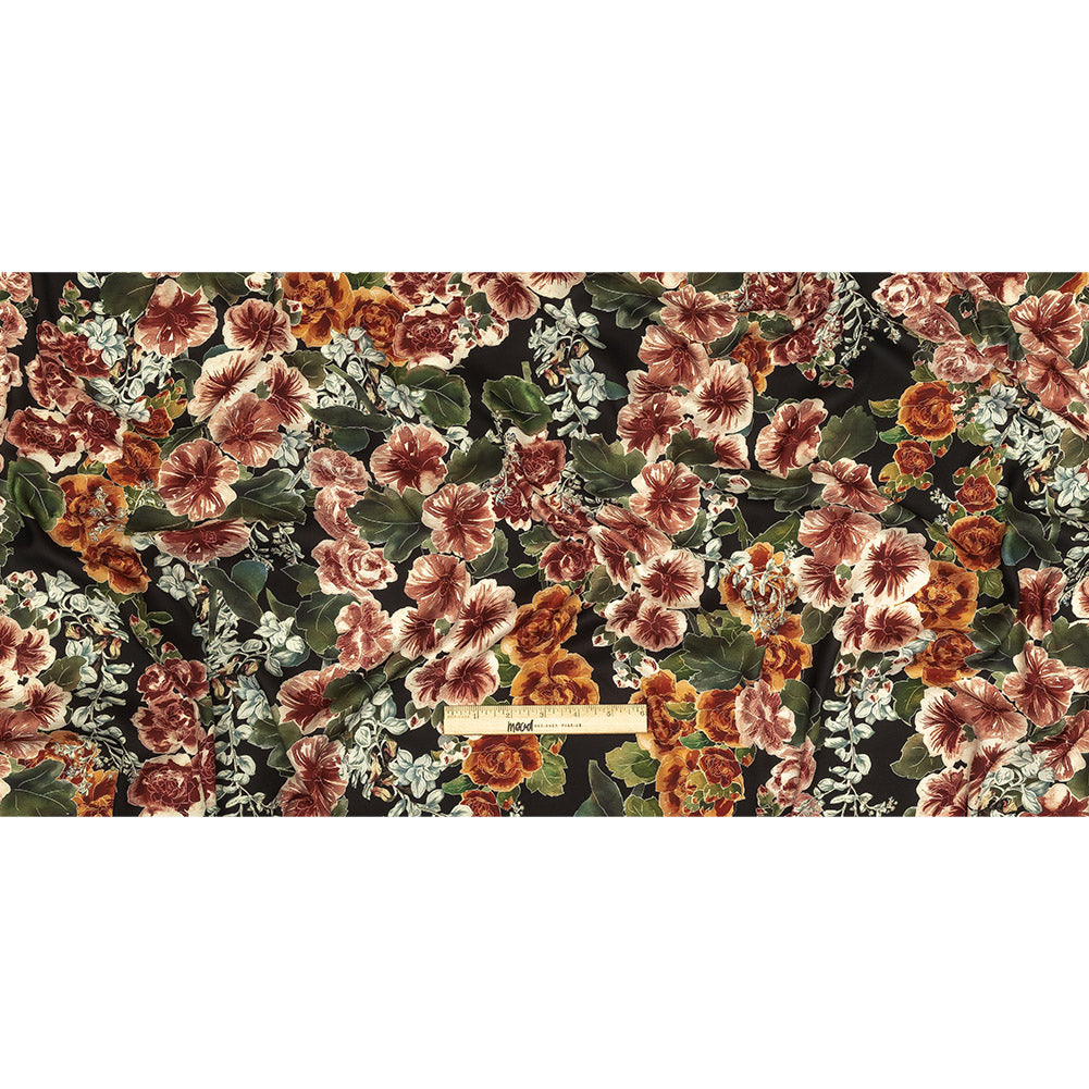 Polyester Charmeuse Print - Black, Red and Blue Floral - Mood Exclusive Misty Morning