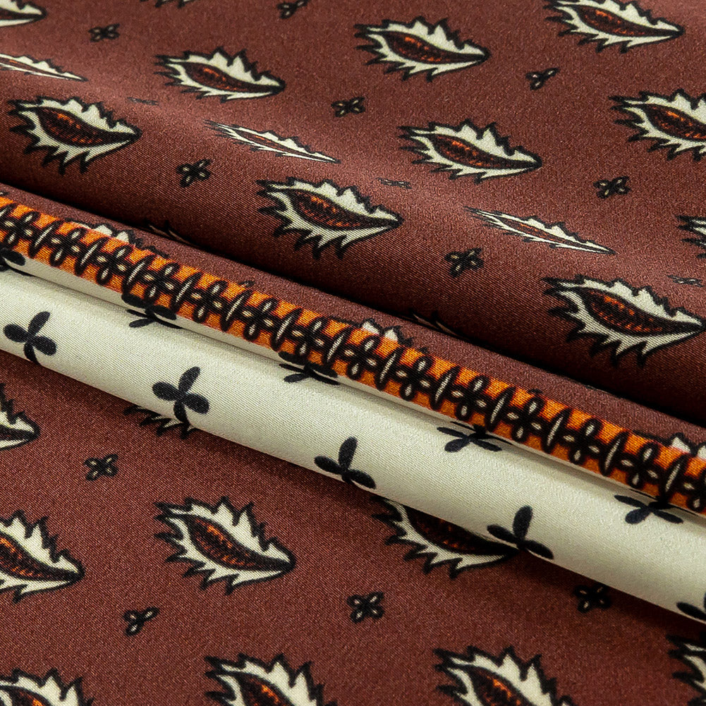 Polyester Crepe de Chine Panel - Brown, White and Orange Paisley Patchwork - Mood Exclusive Tidy Tapestry