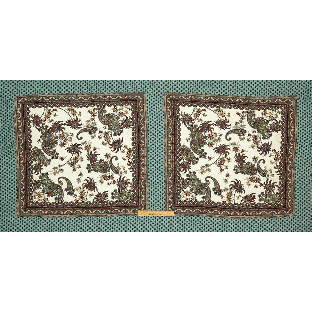 Sustainable Viscose Crepe Panel - Teal and Burgundy Paisley Decorative Squares - Mood Exclusive Destination Dubai