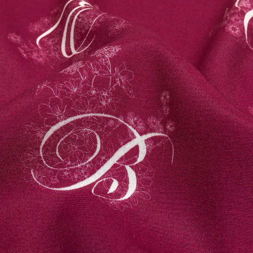 Sustainable Viscose Woven Print - Magenta and White Floral Calligraphic Script - Mood Exclusive ABC Bouquet