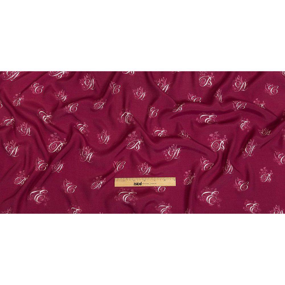 Sustainable Viscose Woven Print - Magenta and White Floral Calligraphic Script - Mood Exclusive ABC Bouquet