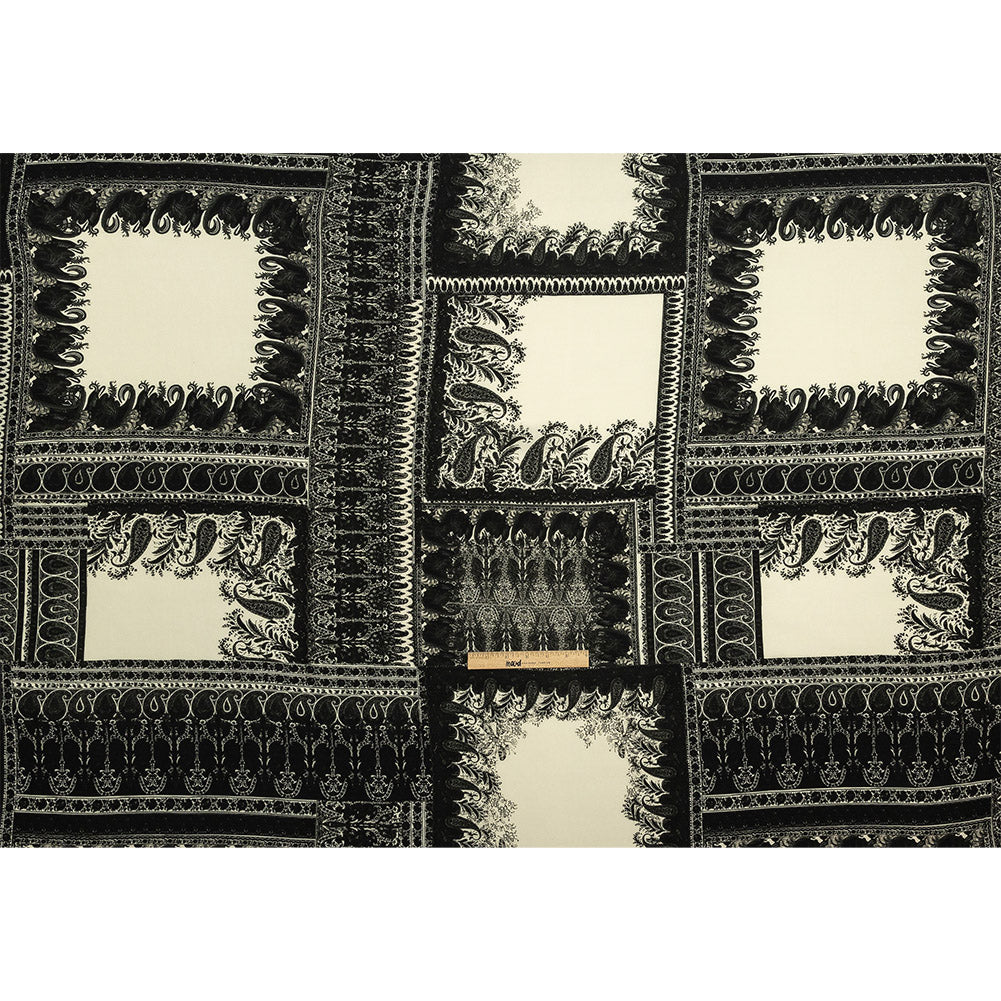 Viscose Crepe Print - Black and Cream Paisley Patches - Mood Exclusive Speak and Enter