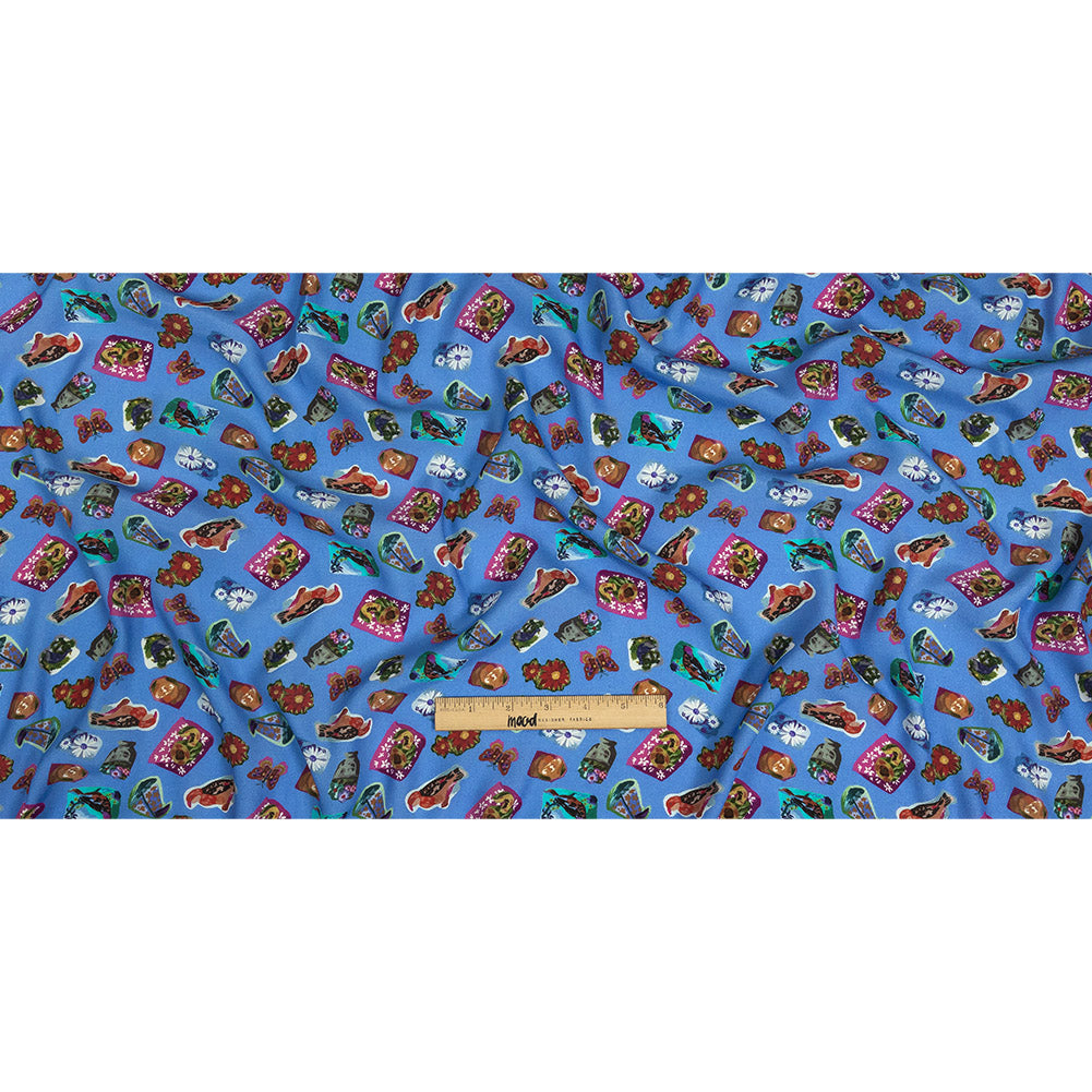 Sustainable Viscose Woven Print - Ultramarine Blue Floral Stickers - Mood Exclusive Sticking Power