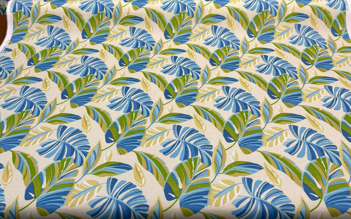 Swavelle Wind Blown Leaves Sunsplash 100 Percent Polyester Fabric - Blue Green Leaf Pattern, 54" Width (1 Yard)