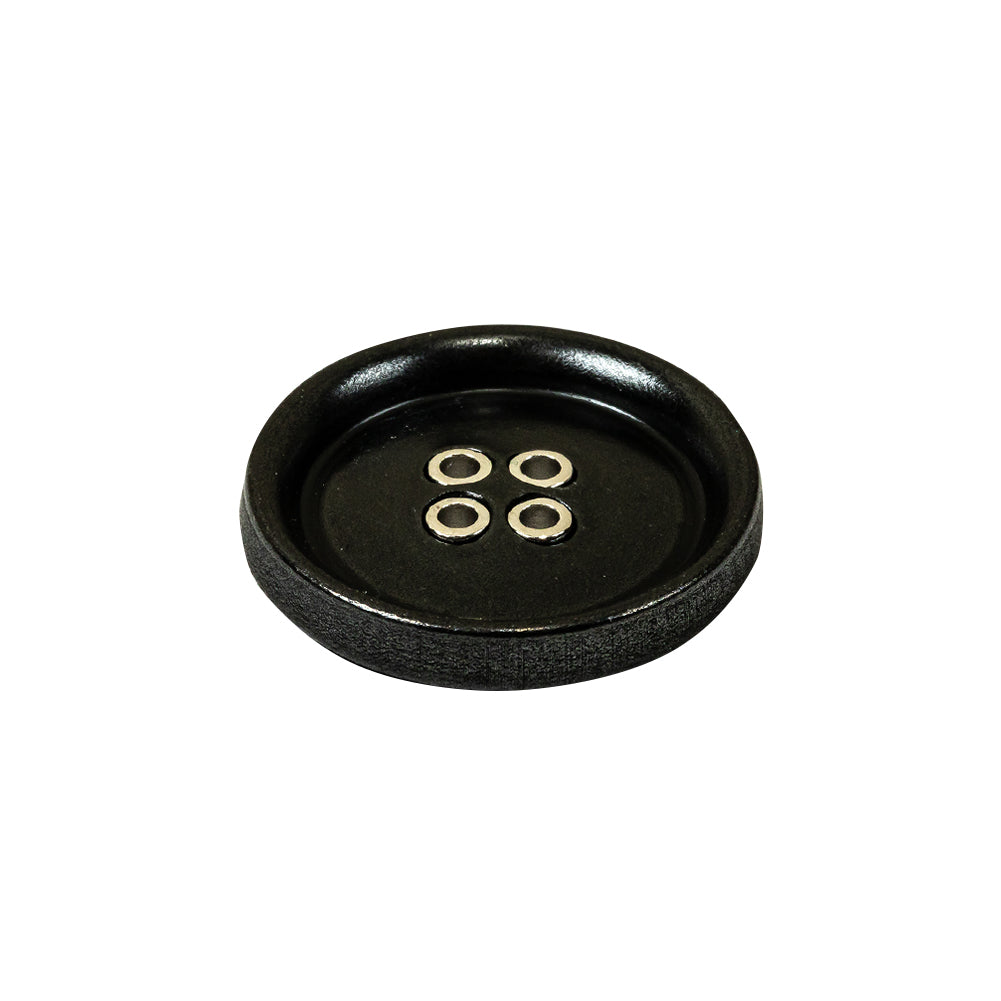 Italian Black and Silver 4-Hole Shallow Plate Metal Button - 36L/23mm