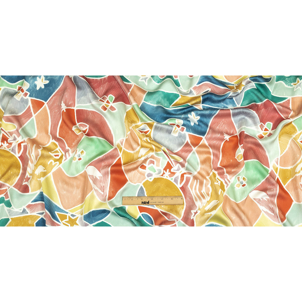 Polyester Charmeuse Print - Pink, Blue and Yellow Abstract - Mood Exclusive Gaudi's Gaze
