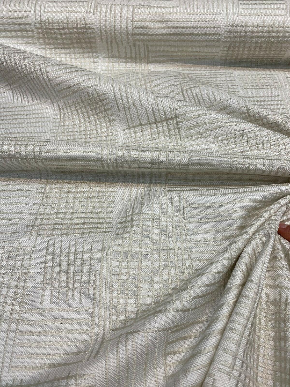 Swavelle Mill Creek Cross Back Backed Woven Polyester Fabric - White Ivory Beige, 56" Width (1 Yard)