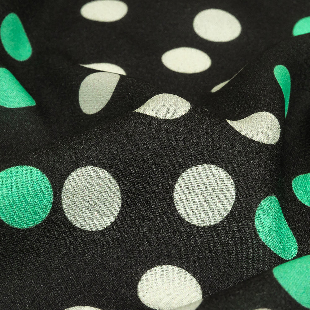 Viscose Crepe Print - Black, Mint Green and White Polka Dots - Mood Exclusive Big Spender