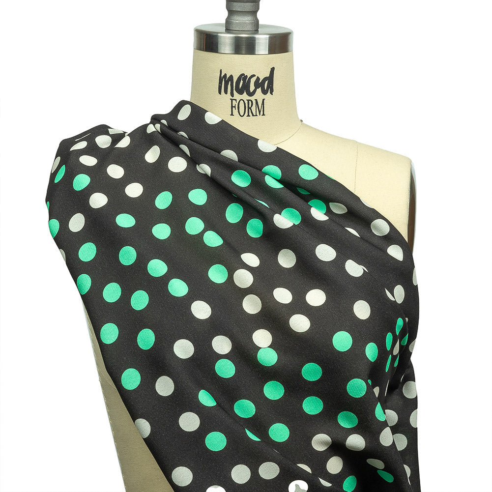 Viscose Crepe Print - Black, Mint Green and White Polka Dots - Mood Exclusive Big Spender