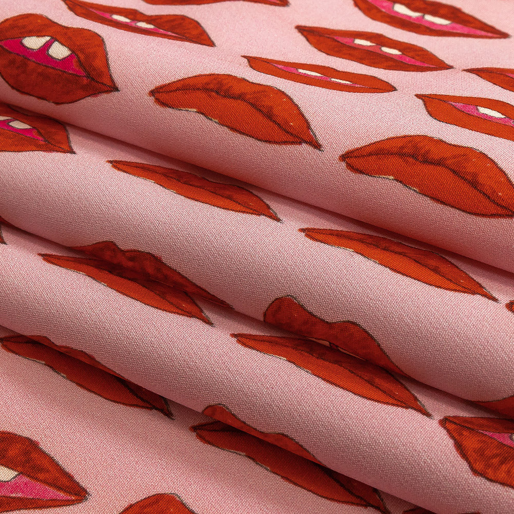 Stretch Polyester Woven Print - Pink and Red Lips - Mood Exclusive Mouthing Off