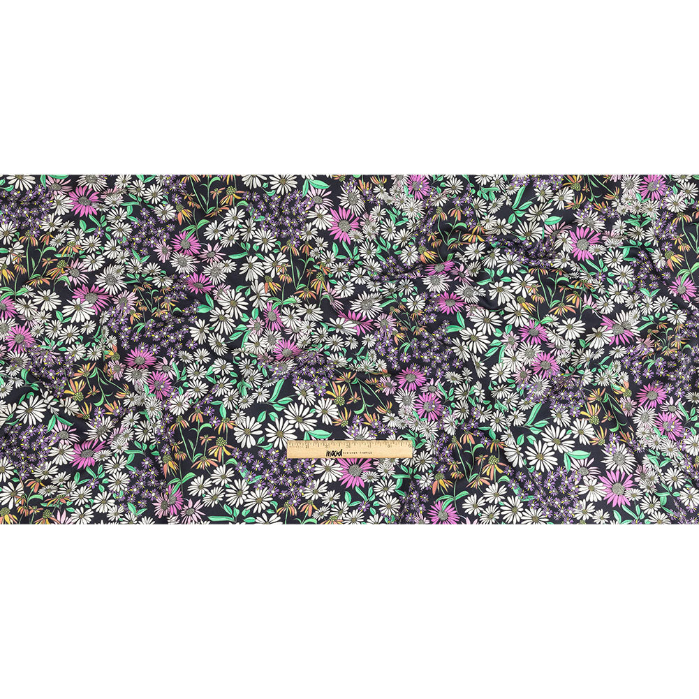 Fluid Polyester Twill Print - Green, Pink and Purple Floral - Mood Exclusive Daisy Destination