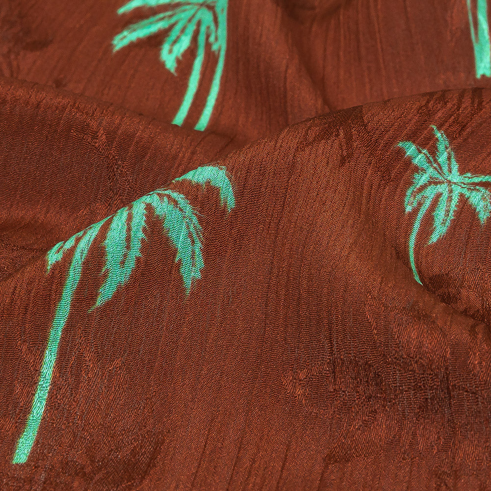 Crinkled Leafy Polyester Jacquard Print - Picante and Green Palm Trees - Mood Exclusive Palm Reading
