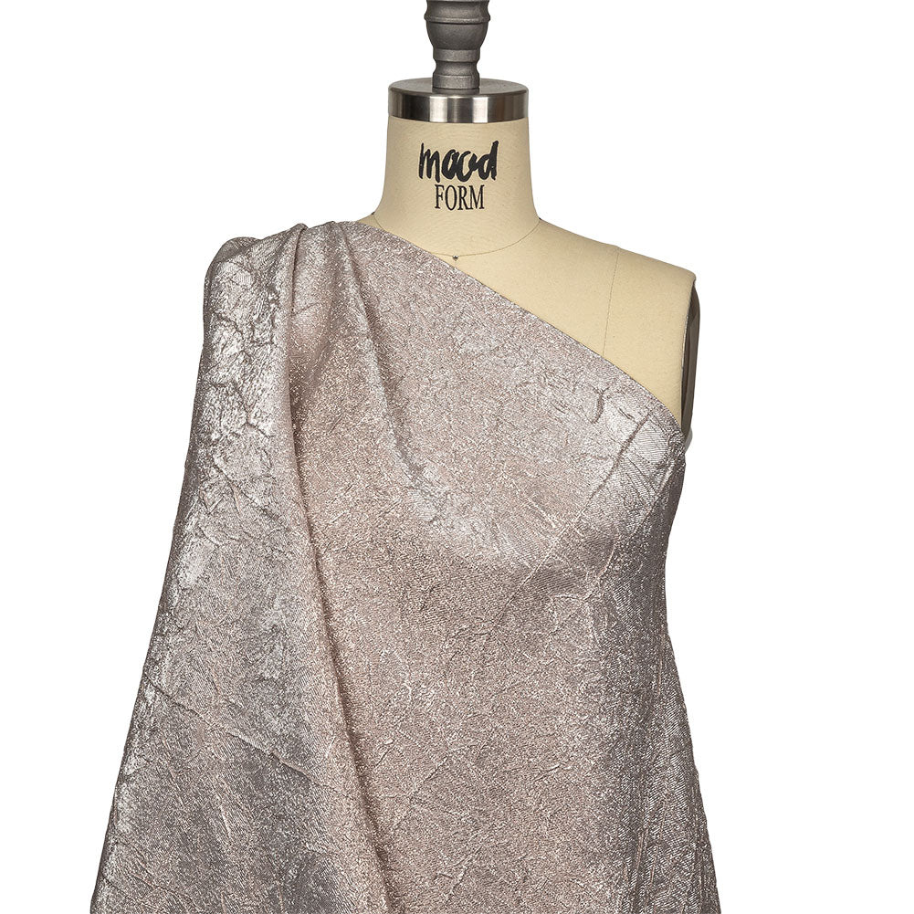 Astrolabe Metallic Silver and Rose Gold Crinkled Luxury Brocade with White Backing