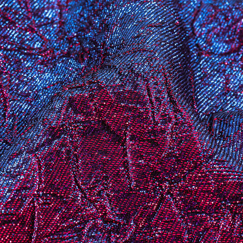 Astrolabe Metallic Berry Gloss and Ultramarine Crinkled Luxury Brocade with Black Backing