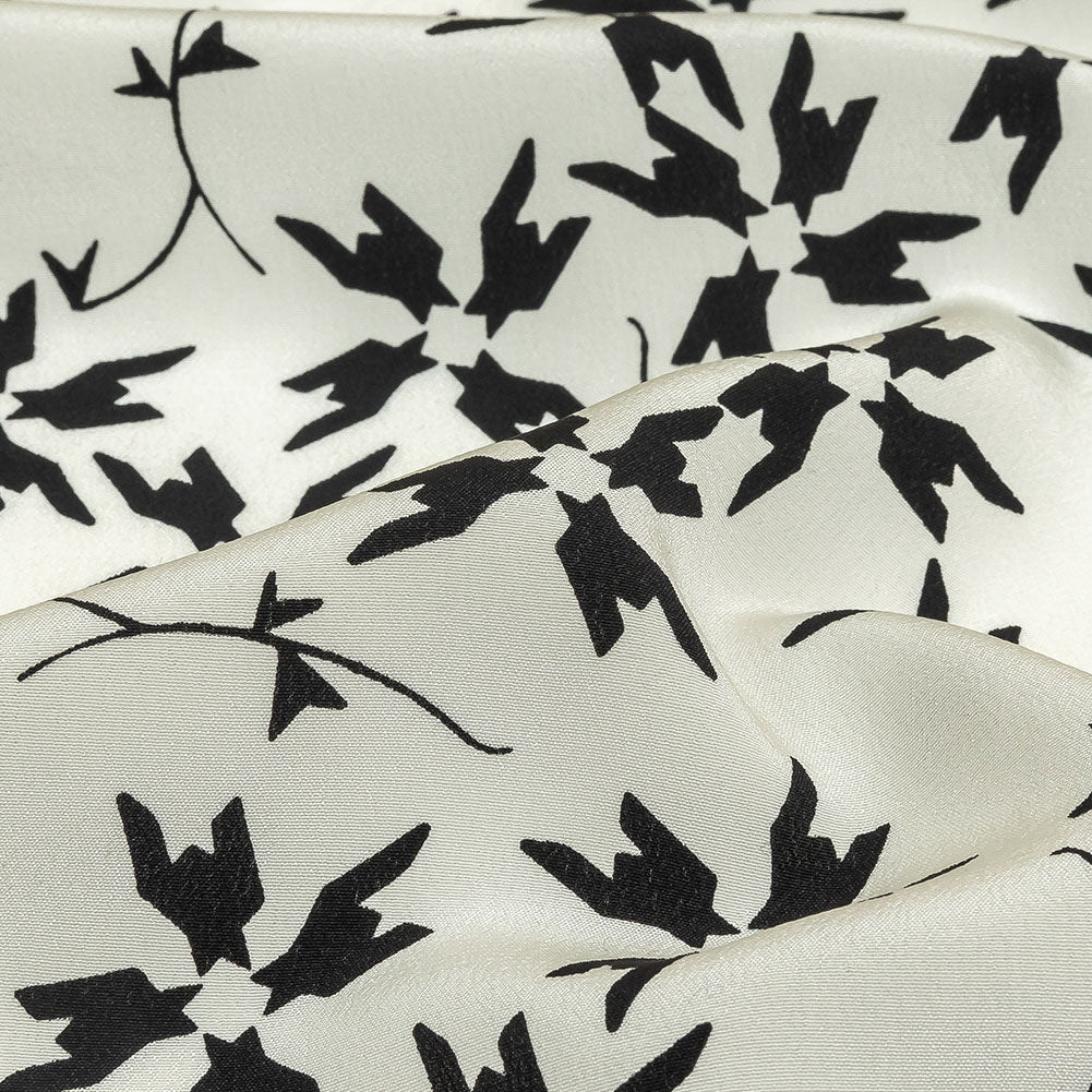 Tanya Taylor White and Black Geometric Floral Silk Crepe de Chine