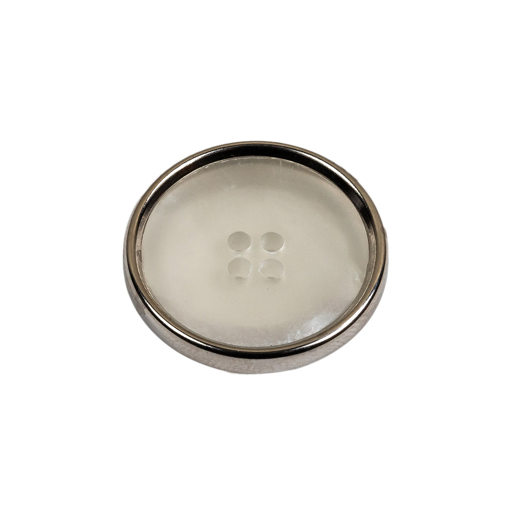 Italian Iridescent White 4 Hole Button with Silver Metal Rim - 36L/23mm