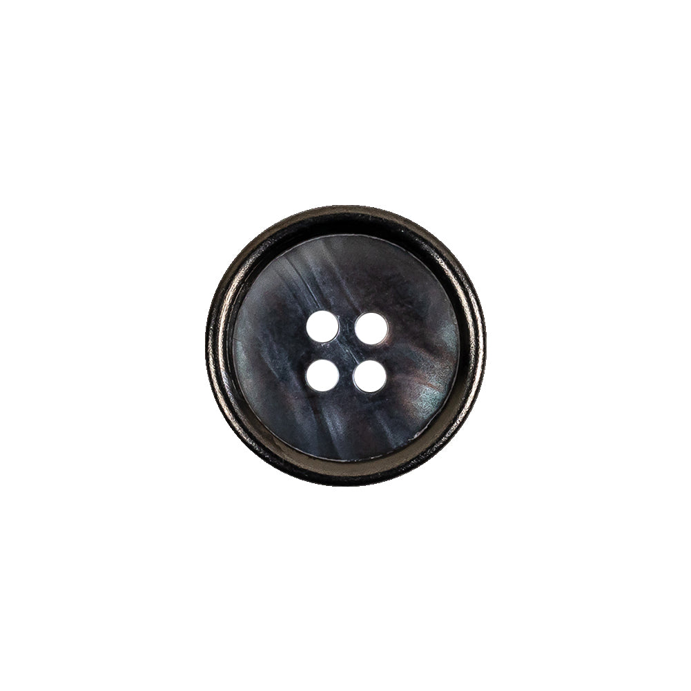 Italian Iridescent Gray 4 Hole Button with Gunmetal Rim - 25L/16mm