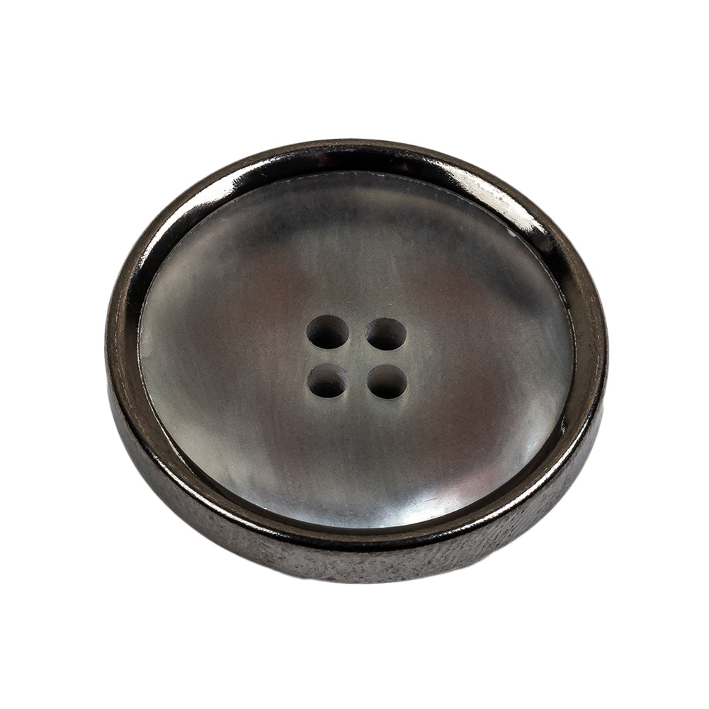 Italian Iridescent Gray 4 Hole Button with Gunmetal Rim - 44L/28mm