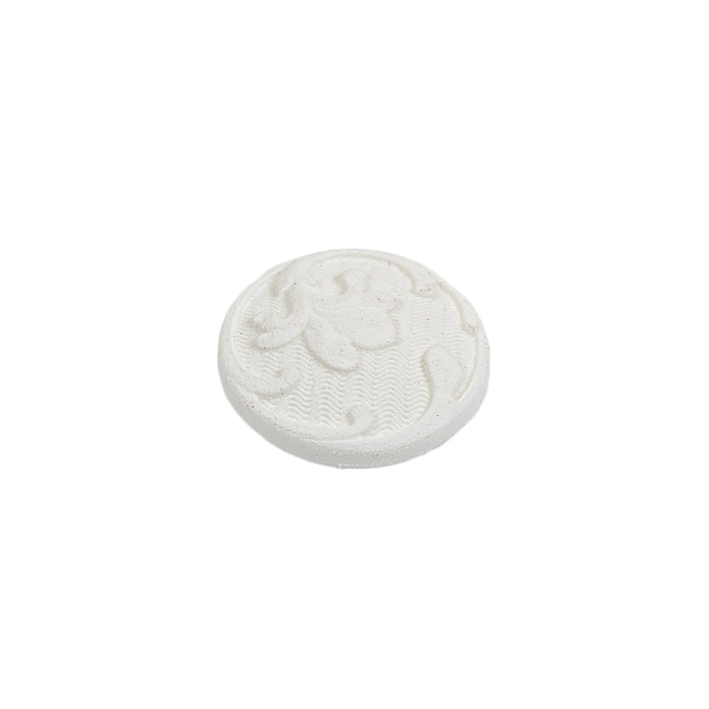 White Floral Embossed Shank Back Plastic Button - 24L/15mm