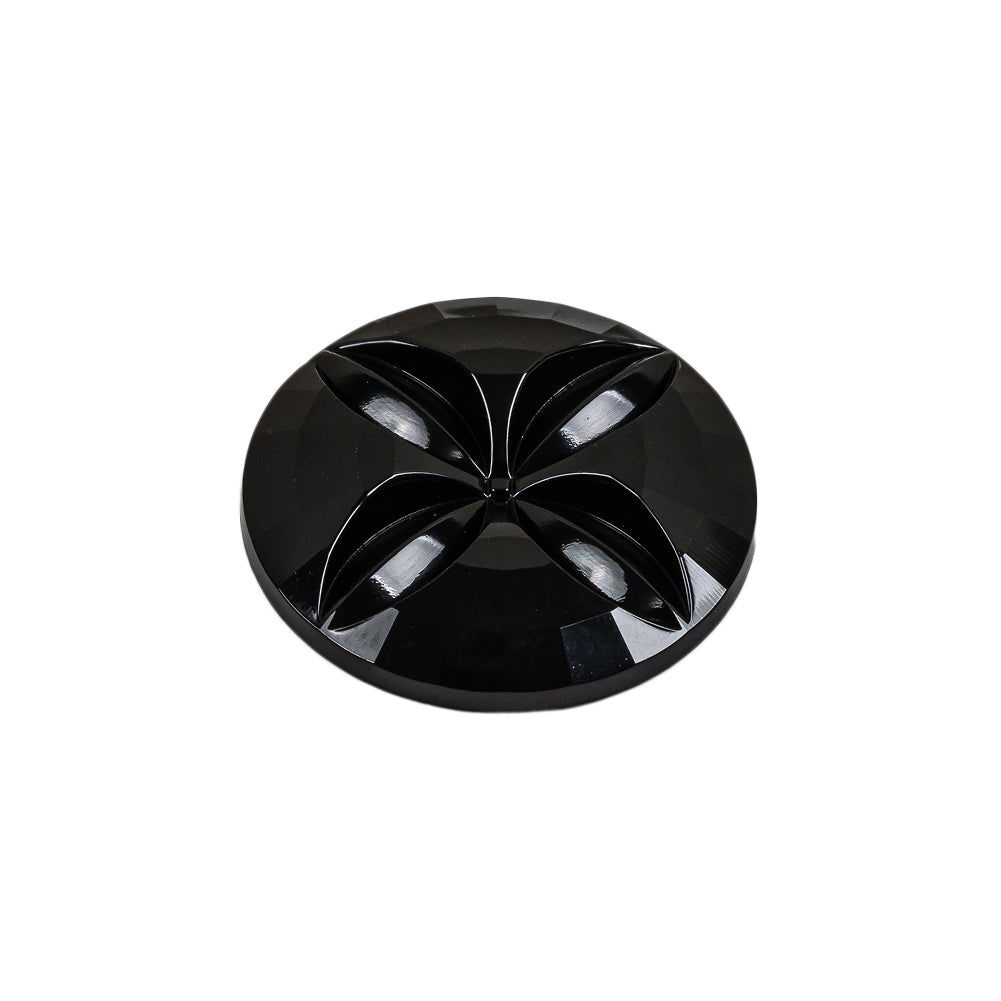 Italian Black Floral Etched Shank Back Button - 36L/23mm
