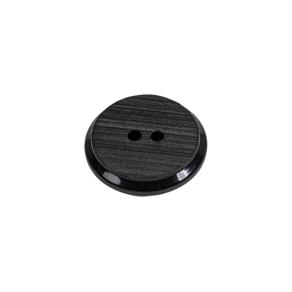 Black Ribbed 2-Hole Plastic Button - 28L/18mm