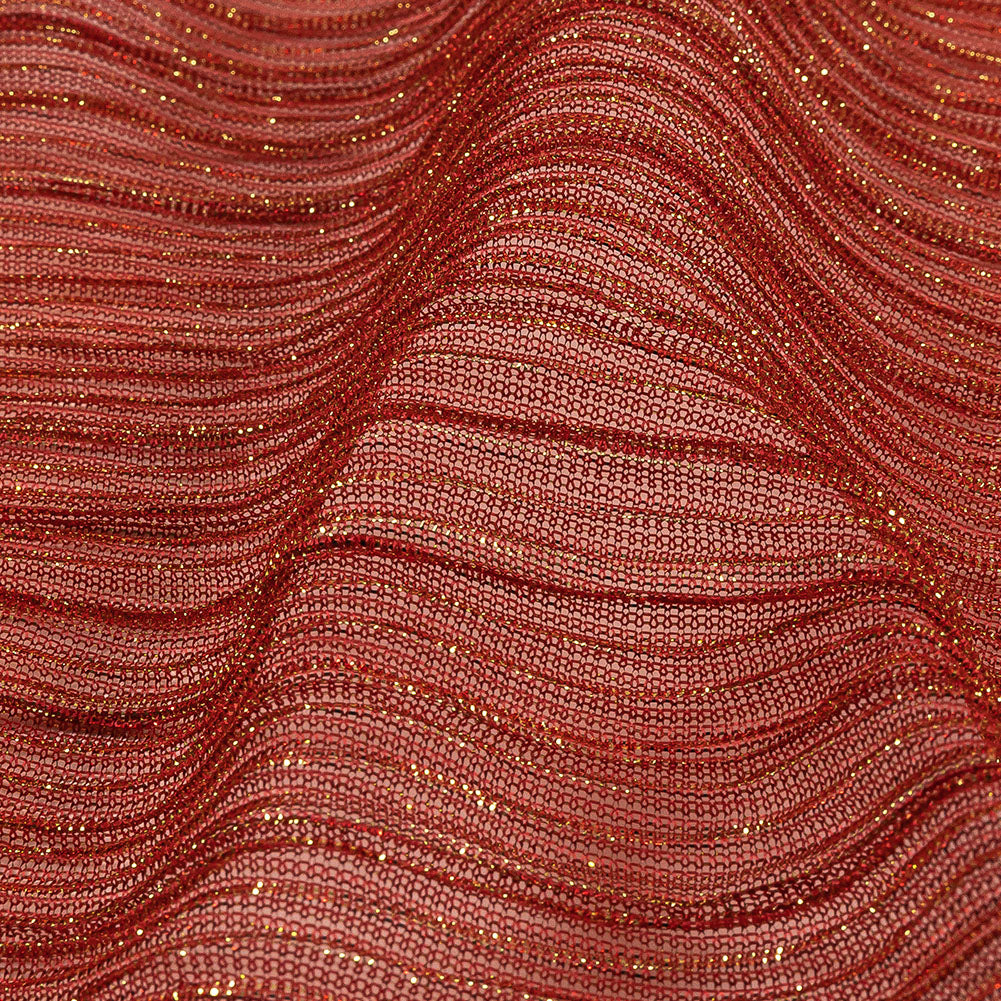 Metallic Stretch Plisse - Tomato and Gold - Natalia Collection