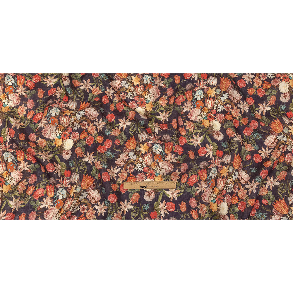 Red, Orange and Eggplant Bouquets Lightweight Linen Woven