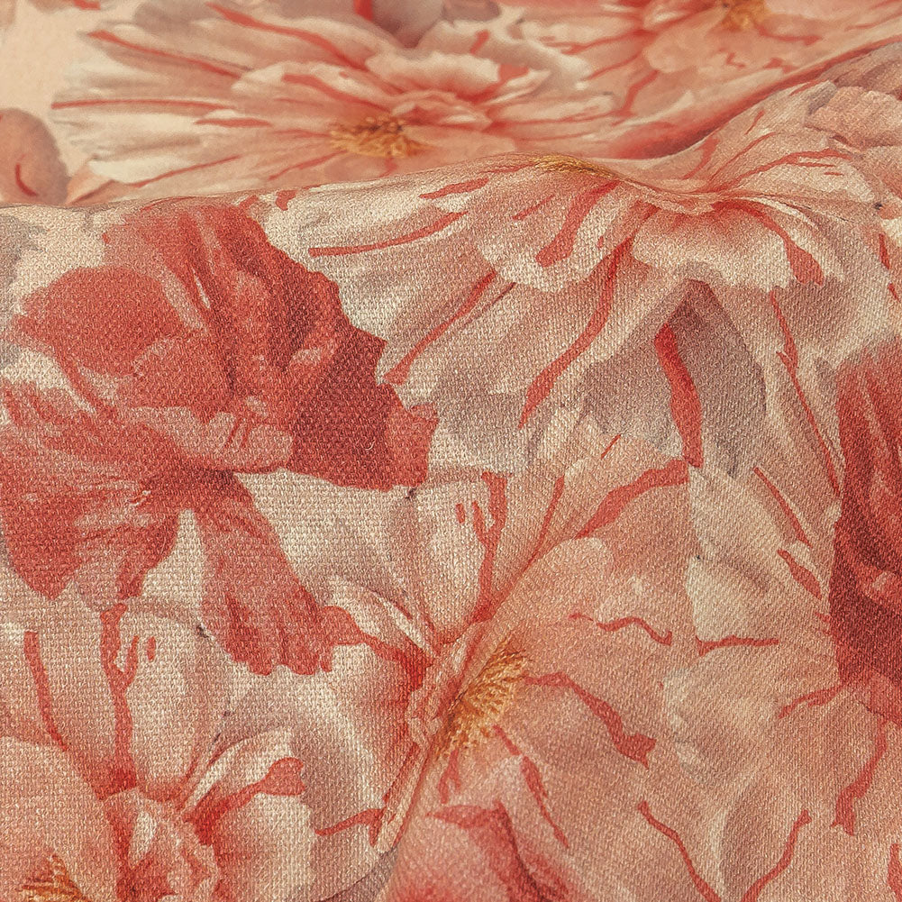 Pink, Red and Gray Packed Florals Stretch Linen and Rayon Woven