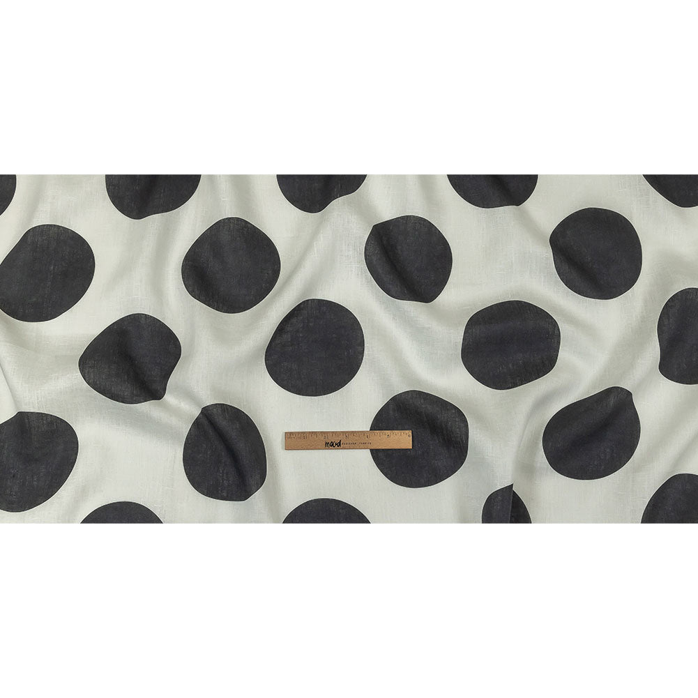 Medium Weight Linen Woven Print - Black and White Oversized Polka Dots