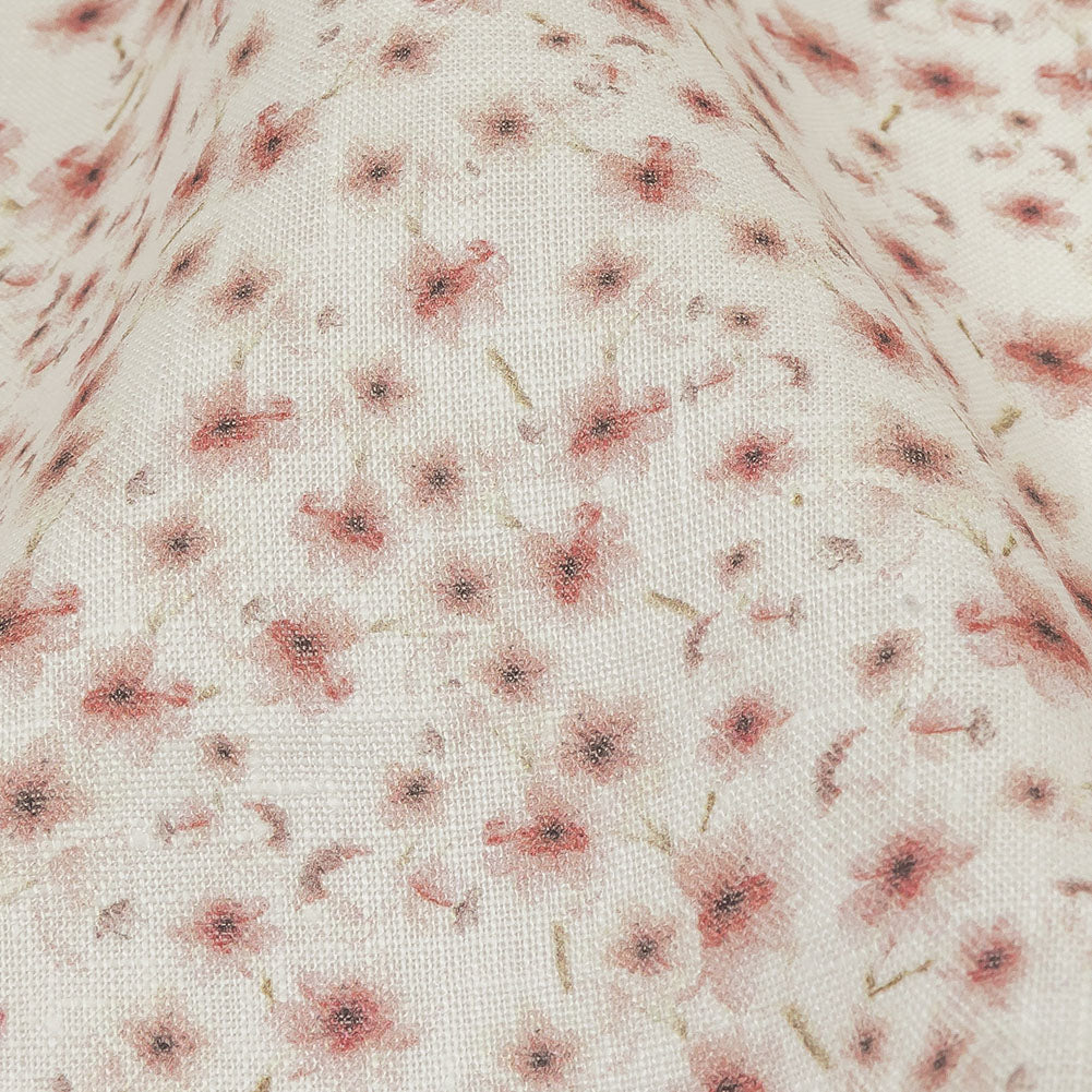 Pink and White Fluttering Flowers Medium Weight Linen Woven