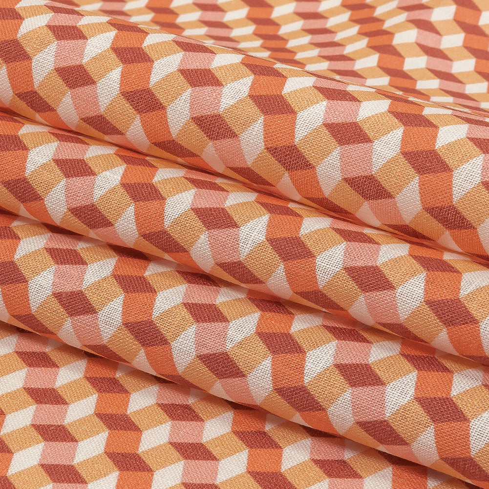 Pink, Creamsicle and Burgundy Diamond Illusion Medium Weight Linen Woven