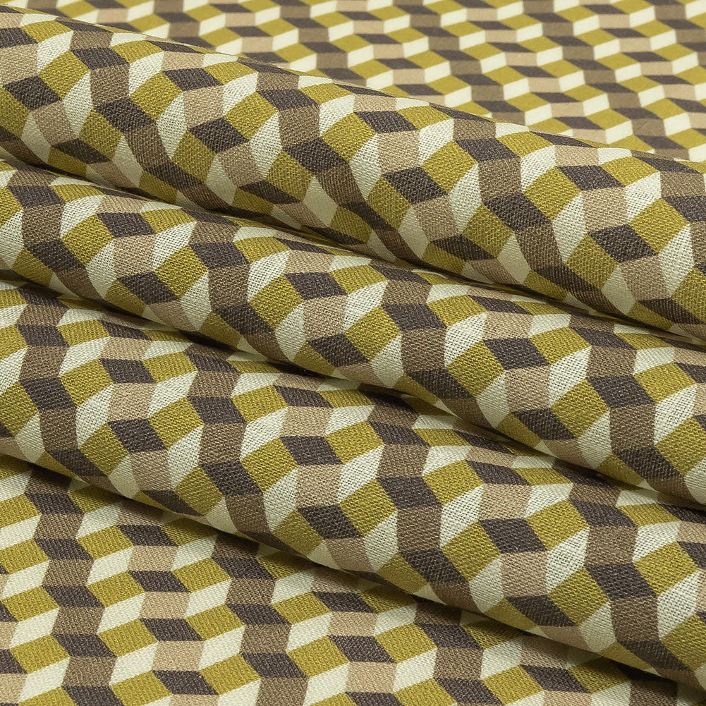 Olive, Brown and Beige Diamond Illusion Medium Weight Linen Woven
