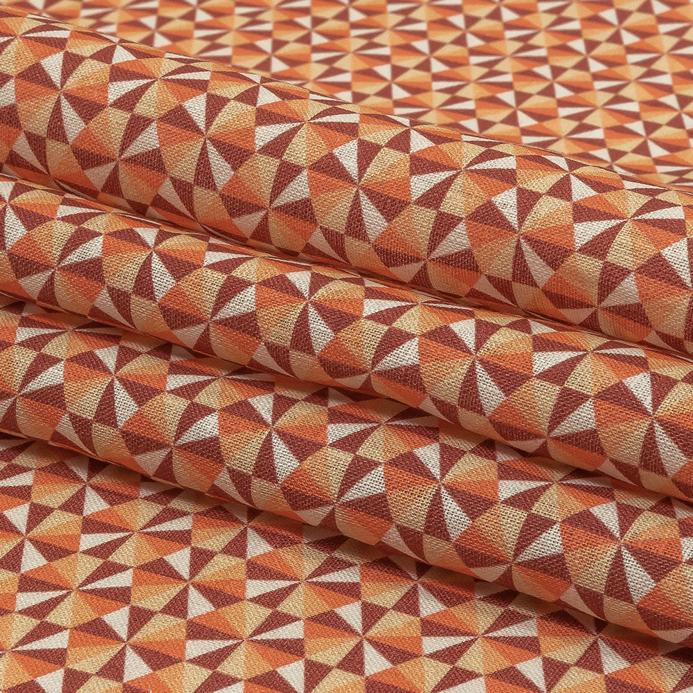 Orange, Pink and Dark Red Hexagon Pinwheels Medium Weight Linen Woven