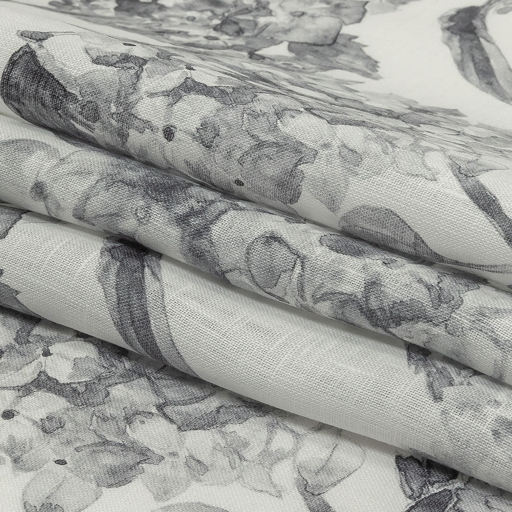 Gray and White Hydrangeas Medium Weight Linen Woven