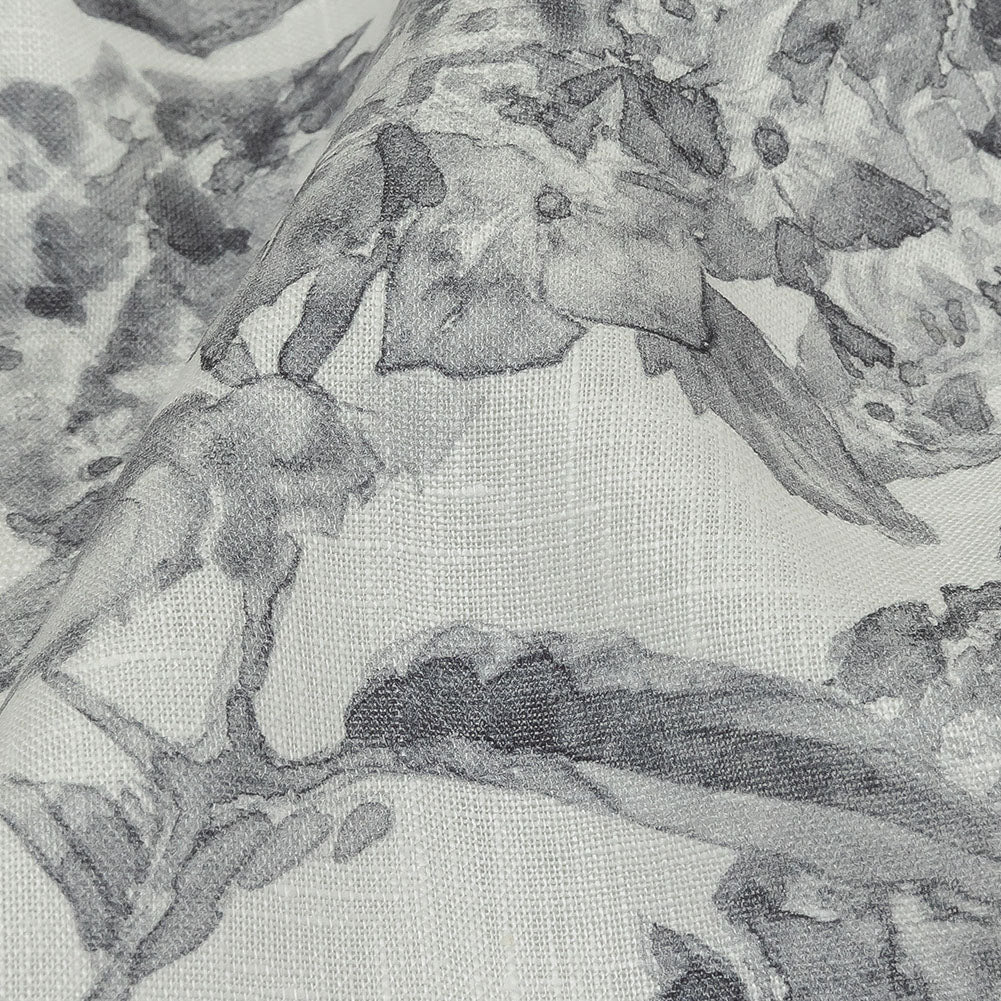 Gray and White Hydrangeas Medium Weight Linen Woven